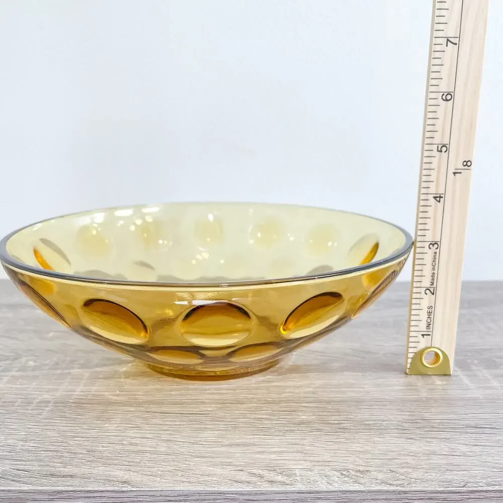 Vintage MCM Medium Sized Amber Thumbprint Glass Bowl